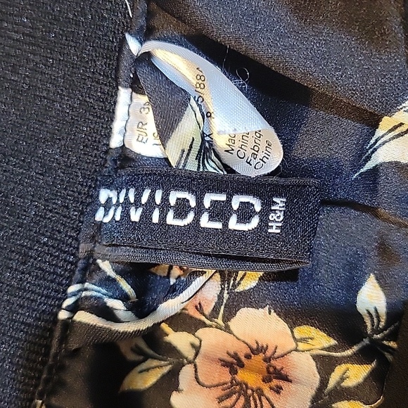 H&M Divided Black Floral Satin Bomber Zip Up Track Jacket Size 8 - Picture 5 of 6